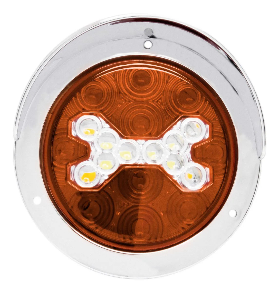 PLAFON AMBAR REDONDO DE REMACHE CROMADO 4" CON COPETE Y CON ESTROBO 10-30V IOL-LPL-127