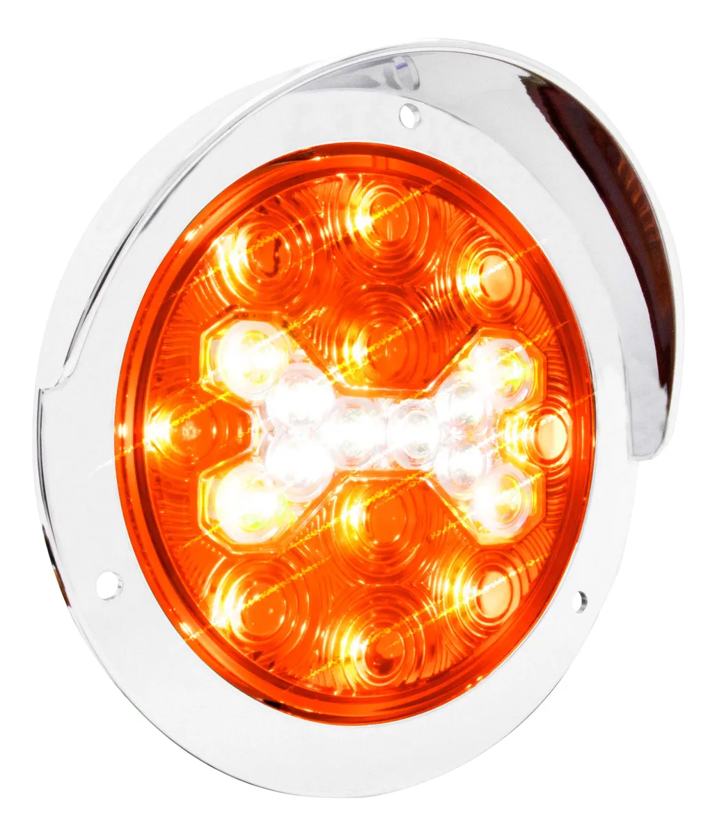 PLAFON AMBAR REDONDO DE REMACHE CROMADO 4" CON COPETE Y CON ESTROBO 10-30V IOL-LPL-127