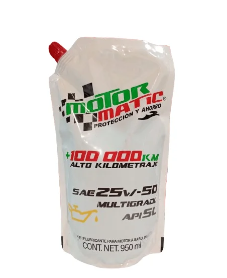 ACEITE MOTOR MATIC PARA MOTOR A GASOINA SAE 25W-50 MULTIGRADO ALTO KILOMETRAJE +100,000km API SL 950ml