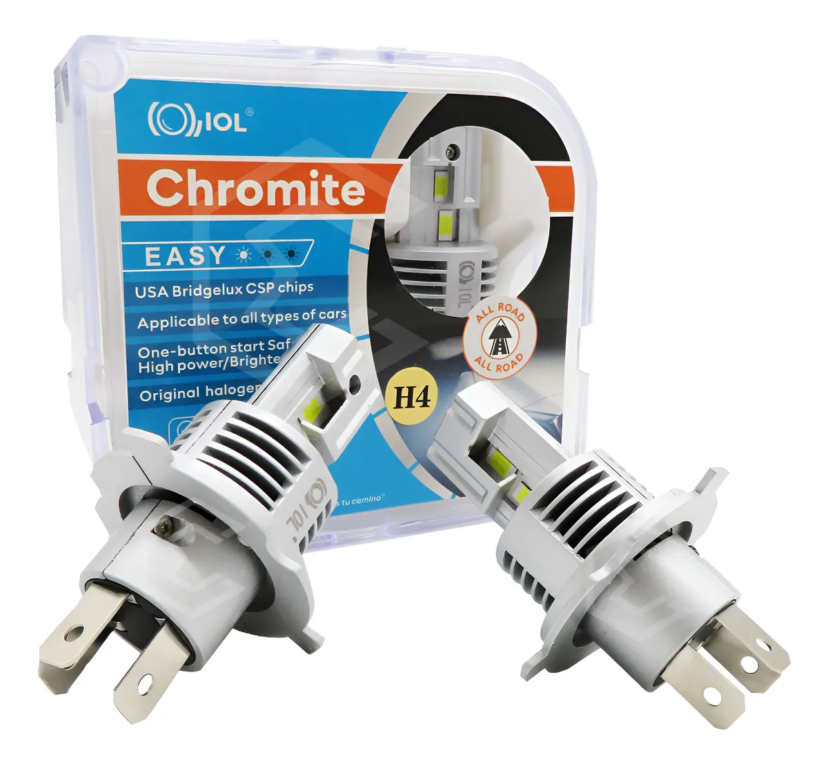 JUEGO DE FOCO SERIE CHROMITE H4 12V18V 35W LED CSP 6000K MI SMC TAMAÑO AL HALOGENO IOL-LHL-279