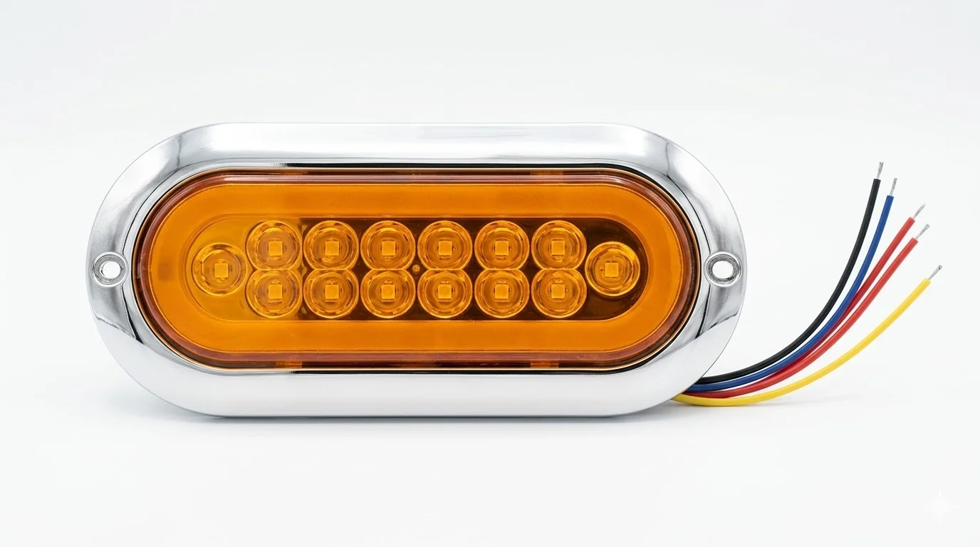 PLAFON AMBAR OVALADO REMACHE CROMADO DE 14 LEDS CON ESTROBO 10-30V IOL-LPL-106