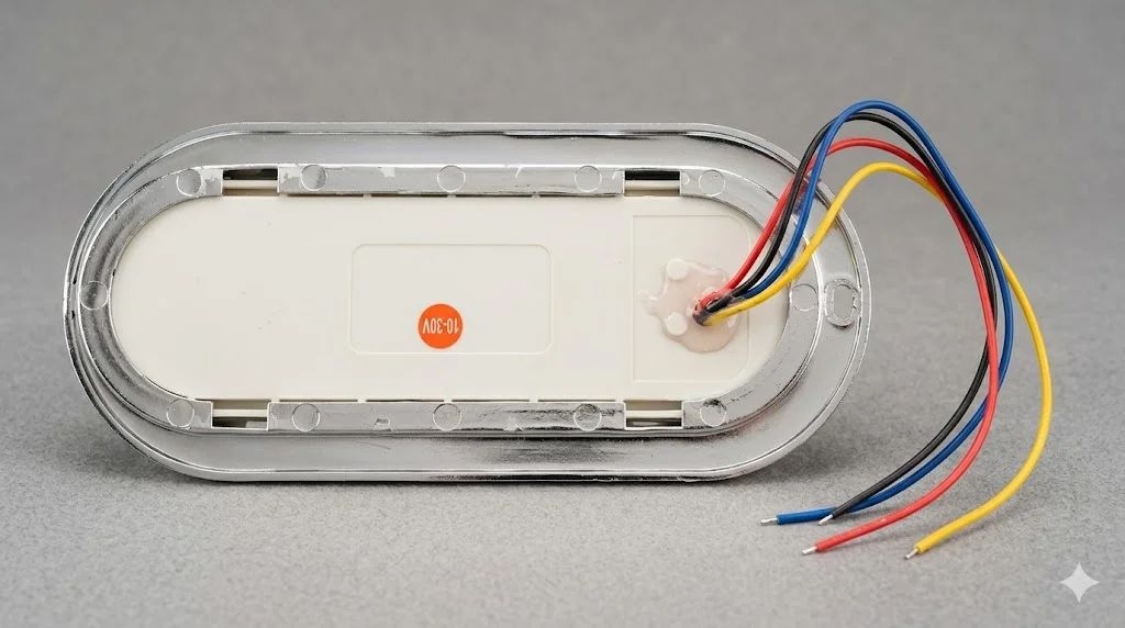PLAFON AMBAR OVALADO REMACHE CROMADO DE 14 LEDS CON ESTROBO 10-30V IOL-LPL-106