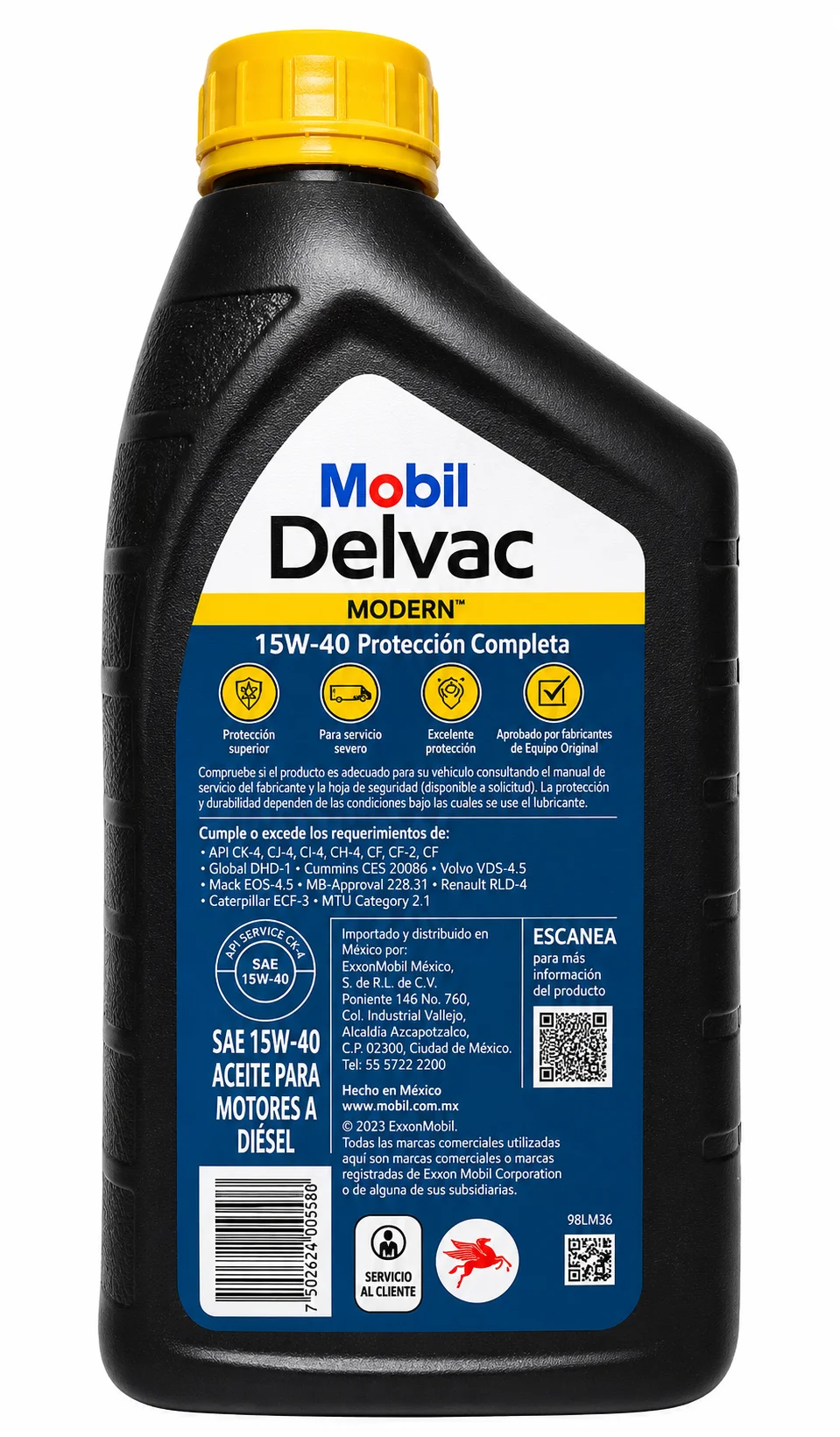 ACEITE MOBIL DELVAC MODERN PARA MOTORES A DIESEL SAE 15W-40 API CK-4 80% DE VISCOSIDAD 946ml