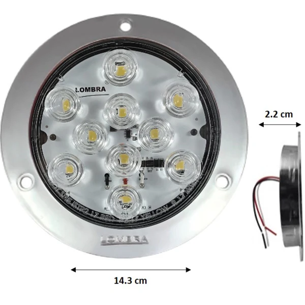 PLAFON BLANCO REDONDO DE REMACHE 4" 10 LEDS FIJO C/ARO CROMADO 12V 424 LOMBRA