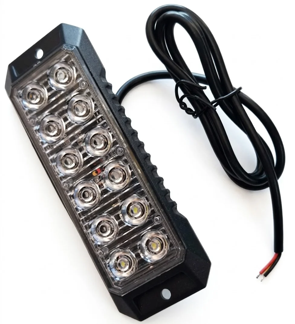BARRA CHICA BLANCO 12 LEDS CON ESTROBO 13cm LARGO x 4.5cm ANCHO IOL-LCD-267