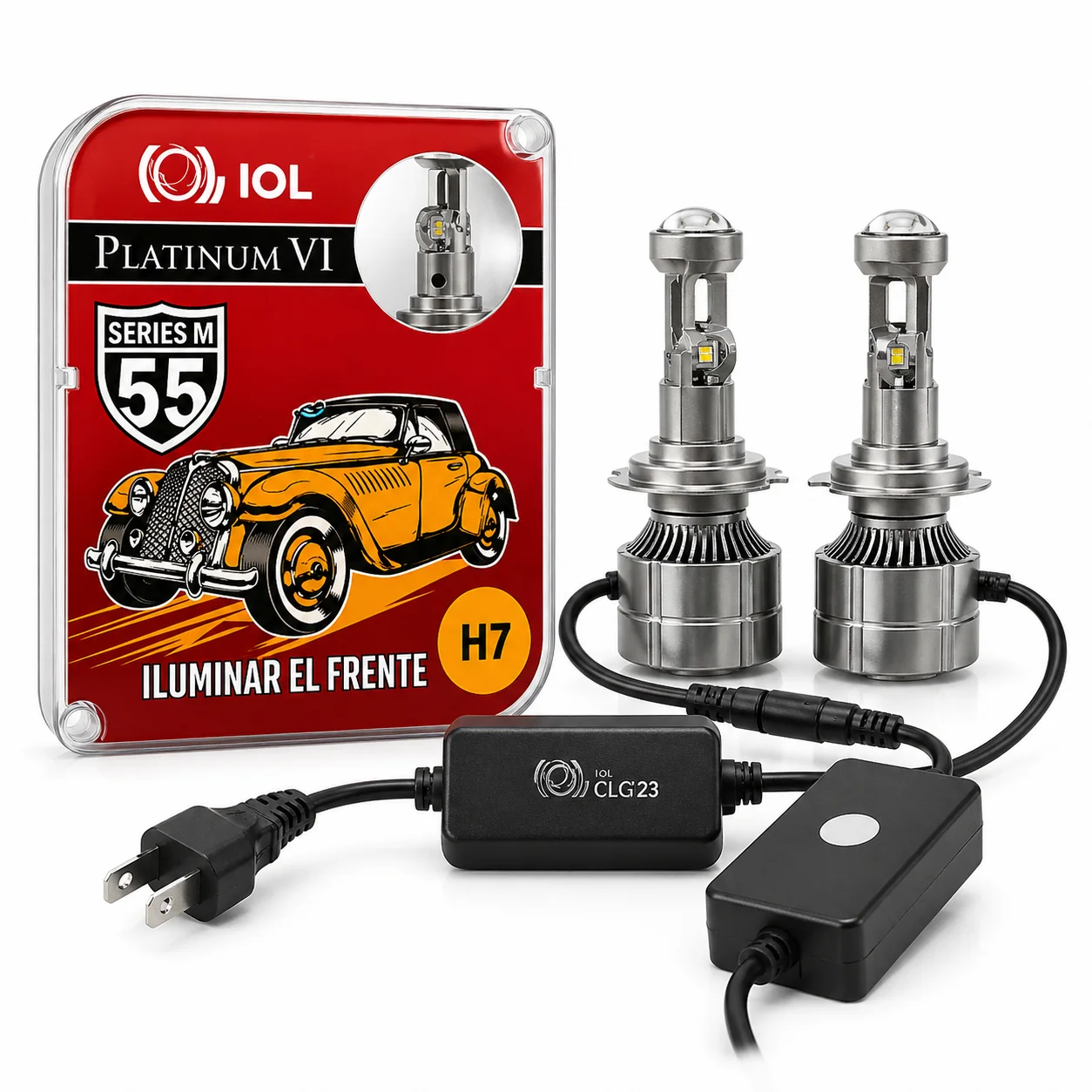 JUEGO DE FOCOS LED H7 CON LUPA Y CABLE 2 TER IOL-LHL-151 TITANIUM X