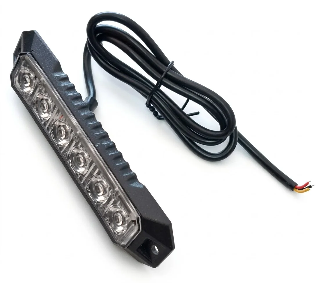 BARRA CHICA AMBAR 6 LEDS CON ESTROBO 12-24V 13cm LARGO x3cm ANCHO IOL-LCD-252