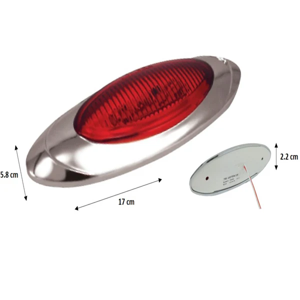 PLAFON ROJO OVALADO 4 LEDS REMACHE CROMADO 12-24V 438 LOMBRA
