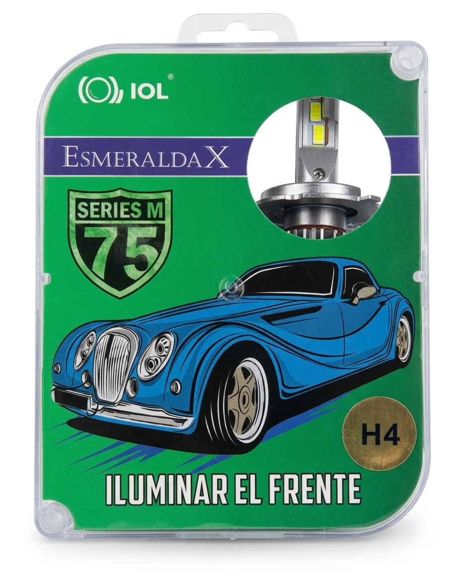 JUEGO DE FOCO SERIE M75 H4 9-30V 65W C/LED CSP Y CANBUS 6500K 1 TUBO DE NITROGENO ESMERALDA X IOL-LHL-171