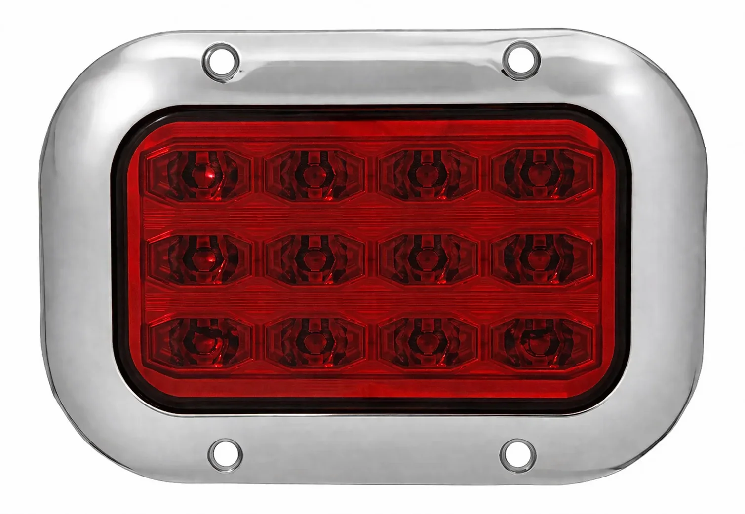 PLAFON ROJO RECTANGULAR 12 LEDS DE REMACHE CROMADO CON ESTROBO 12-24V PL-244CR-E-R TRO-GRIM