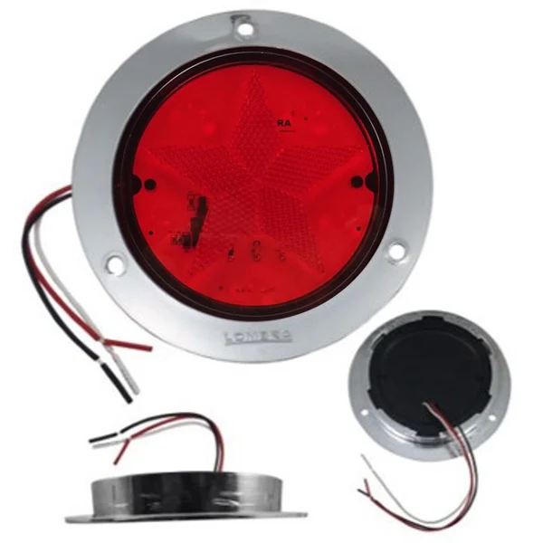 PLAFON ROJO REDONDO DE REMACHE CROMADO 4" DE ESTRELLA 9 LEDS C/ESTROBO 449 LOMBRA