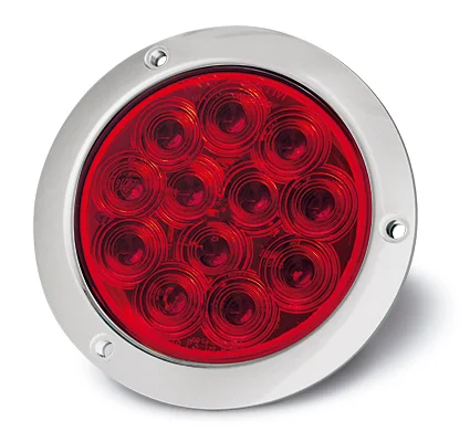 PLAFON ROJO REDONDO 4" 12 LEDS REMACHE CROMADO CON ESTROBO 12-24V PL-243CR-18-R TRO-GRIM
