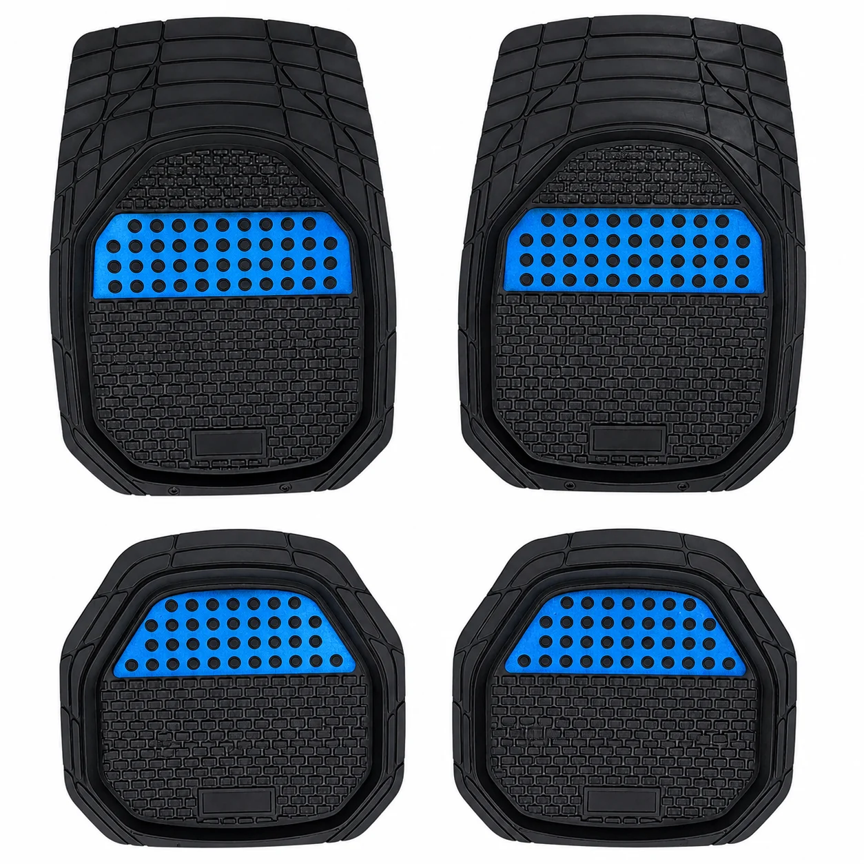 JUEGO DE TAPETES PARA COCHE DE CAUCHO COLOR NEGRO CON AZUL LISO