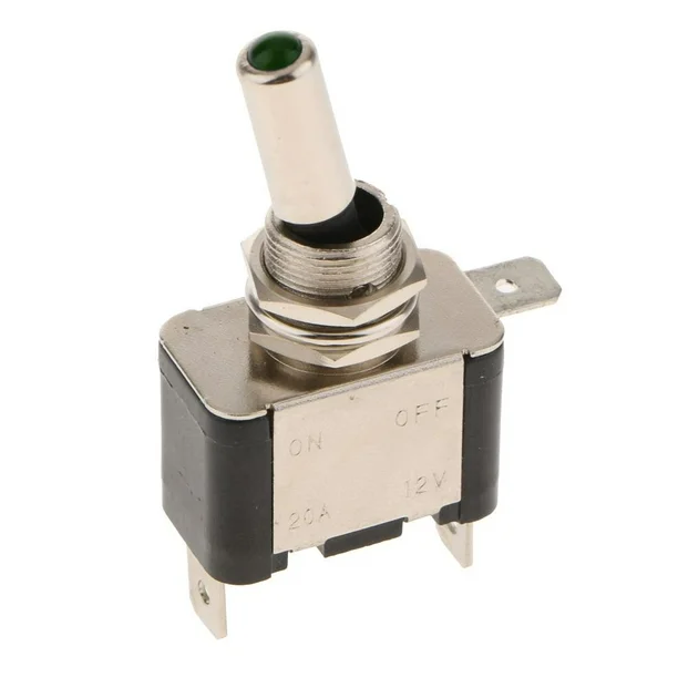 INTERRUPTOR DE 1 PASO PALANCA CROMADA C/LED VERDE ON/OFF 3TER 12V CS-122016 28X51MM S71021 IMPORTADO