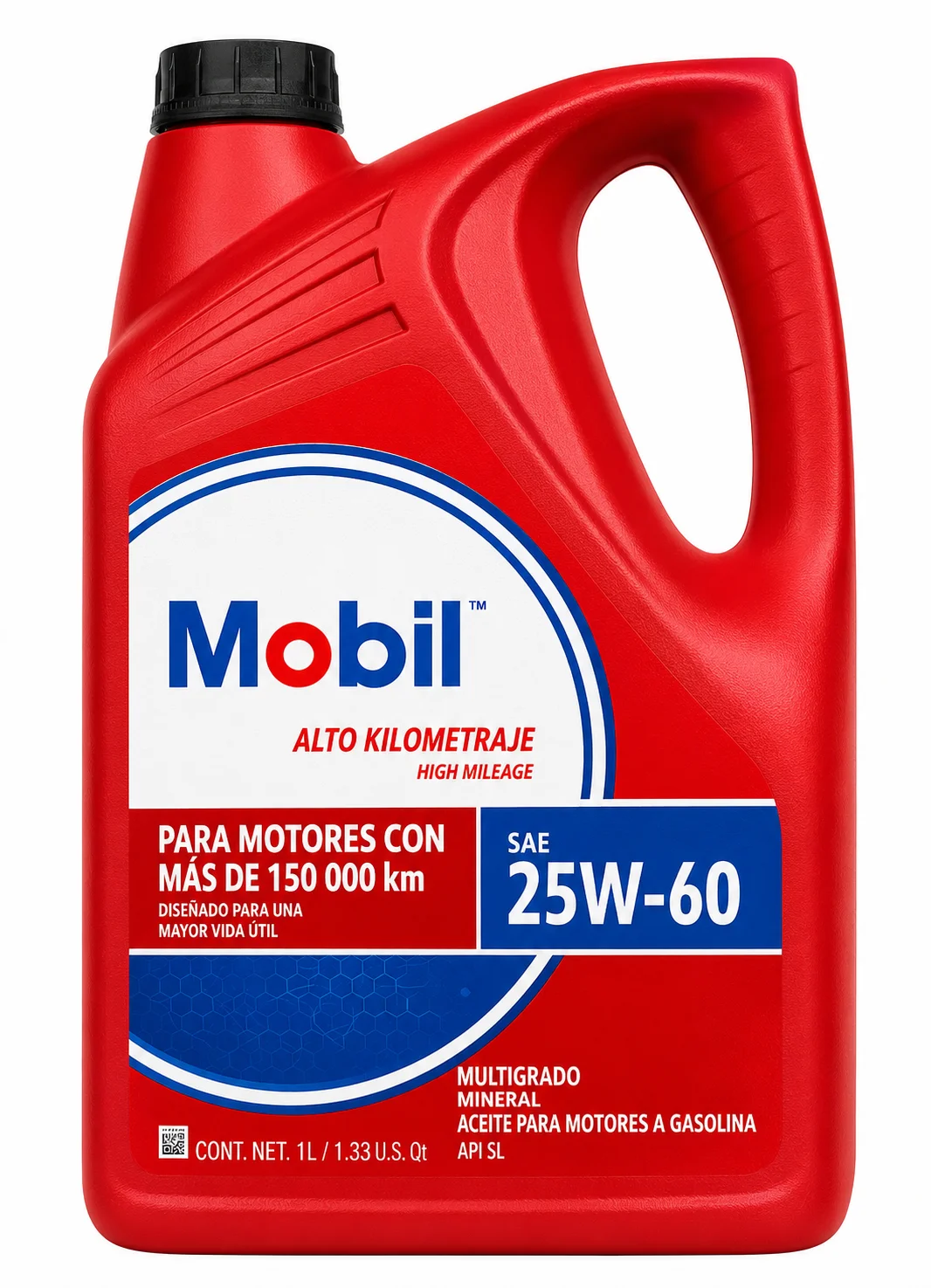 ACEITE MOBIL PARA MOTORES A GASOLINA DE ALTO KILOMETRAJE CON MAS DE 150,000km SAE 25W-60 API SL MULTIGRADO 5L