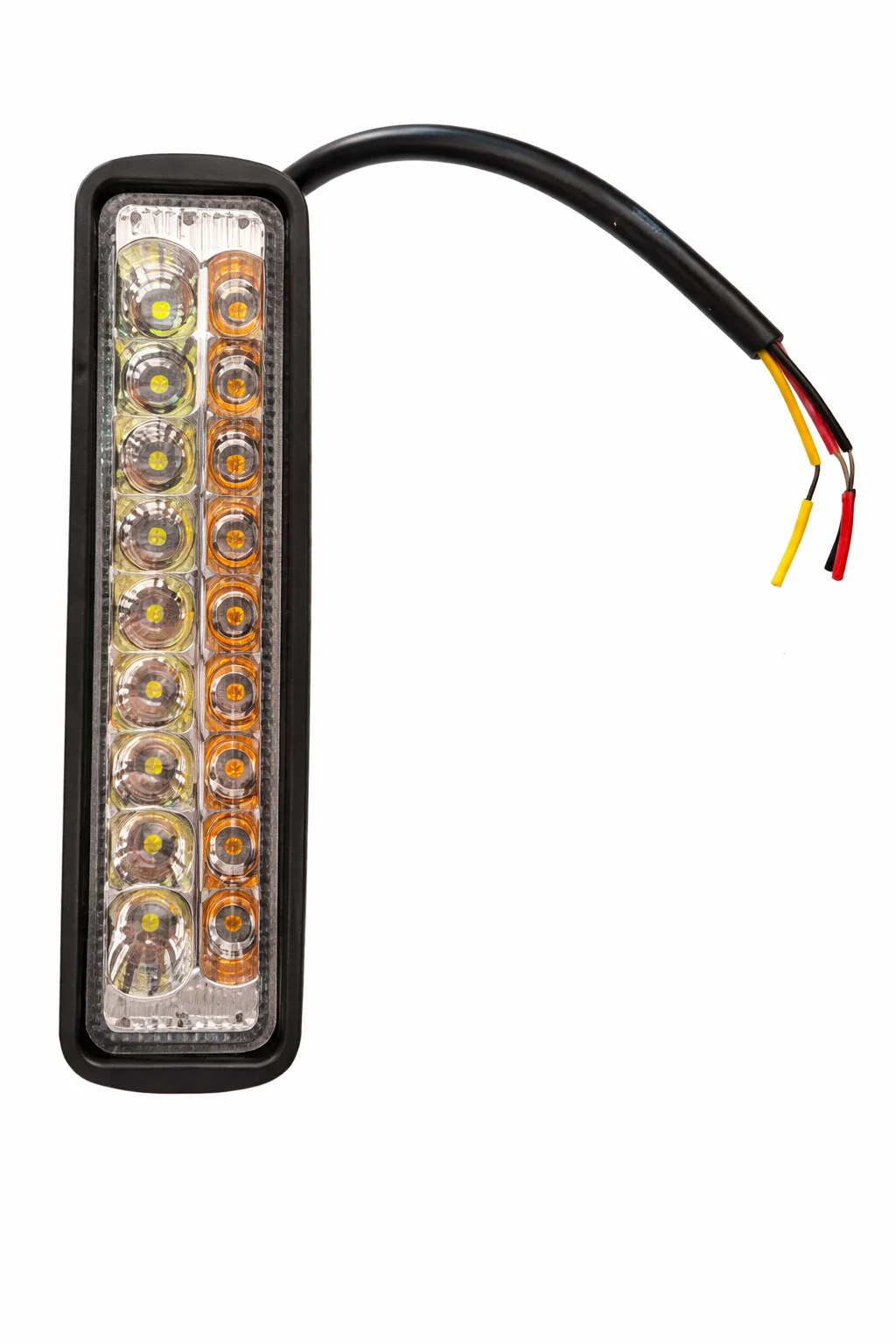 BARRA CHICA BLANCO/AMBAR 18 LEDS CON ESTROBO 15cm LARGO x 4cm ANCHO IOL-LFL-207