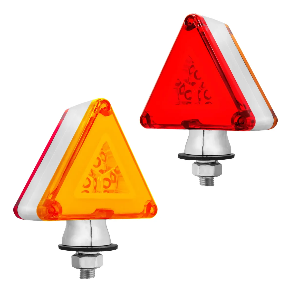 JGO PLAFON ROJO/AMBAR DIRECCIONAL DOBLE TRIANGULO CHICA 6 LEDS C/OJO DE ANGEL Y ESTROBO 8 CABLES 10-30V IOL-LPL-141