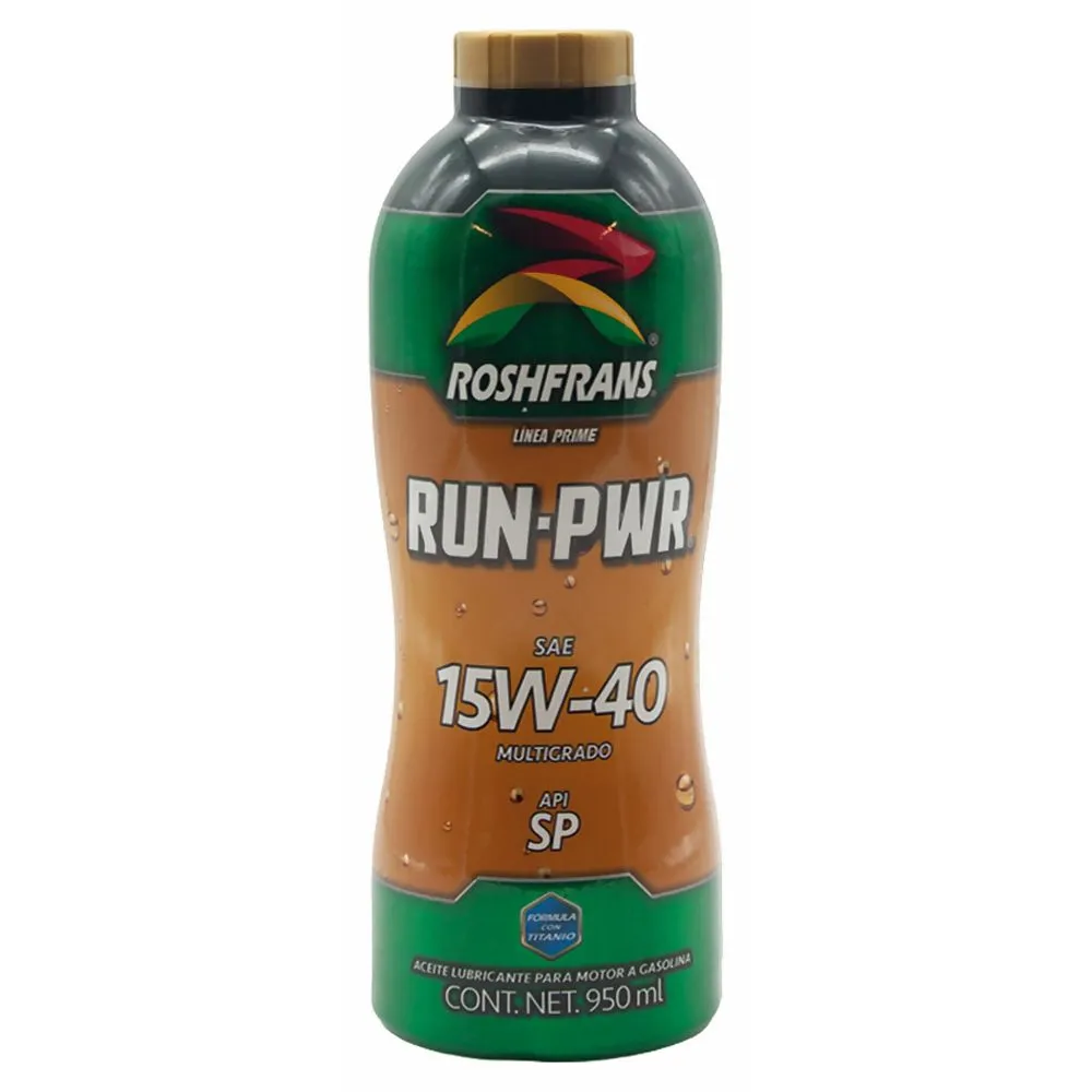 ACEITE ROSHFRANS PARA MOTOR A GASOLINA RUN-PWR SAE 15W-40 MULTIGRADO API SP 950ml
