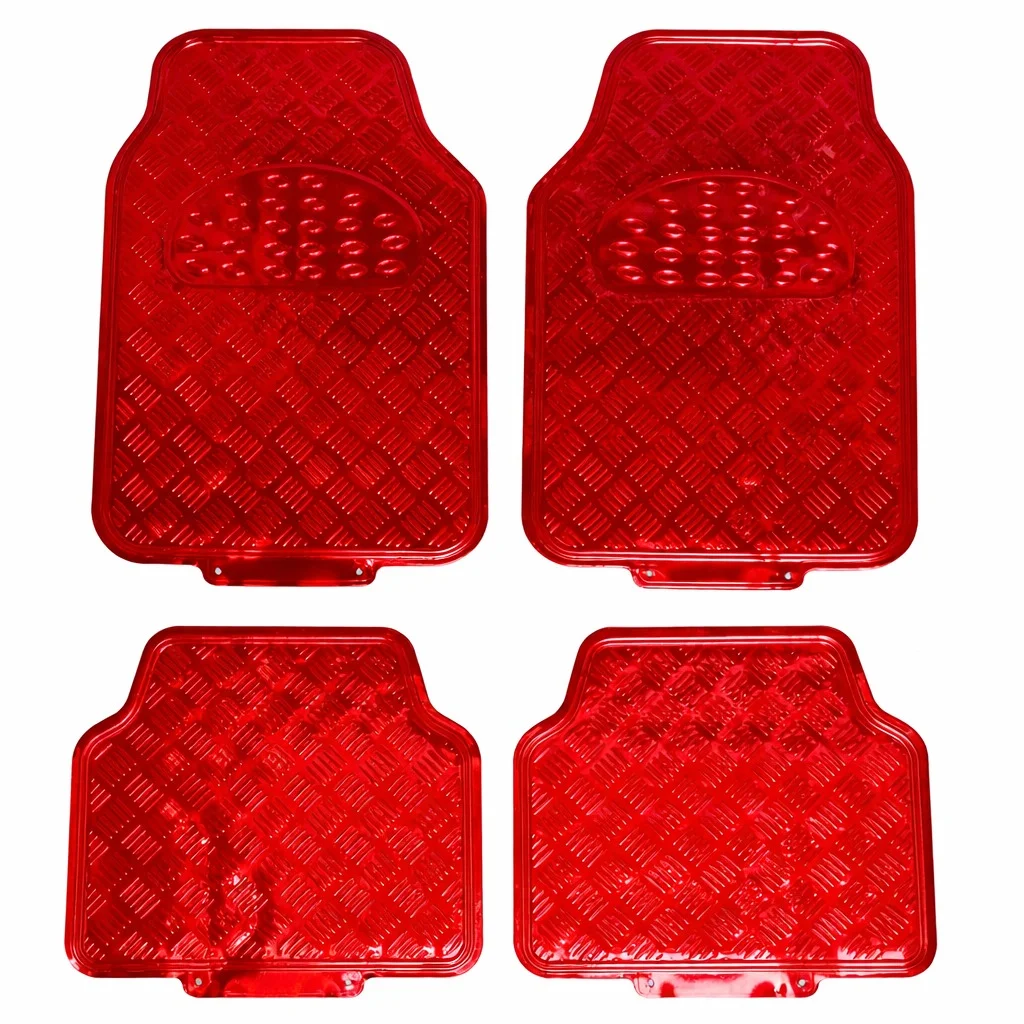 JUEGO DE TAPETES ROJO DE PLASTICO ACABADO BRILLANTE