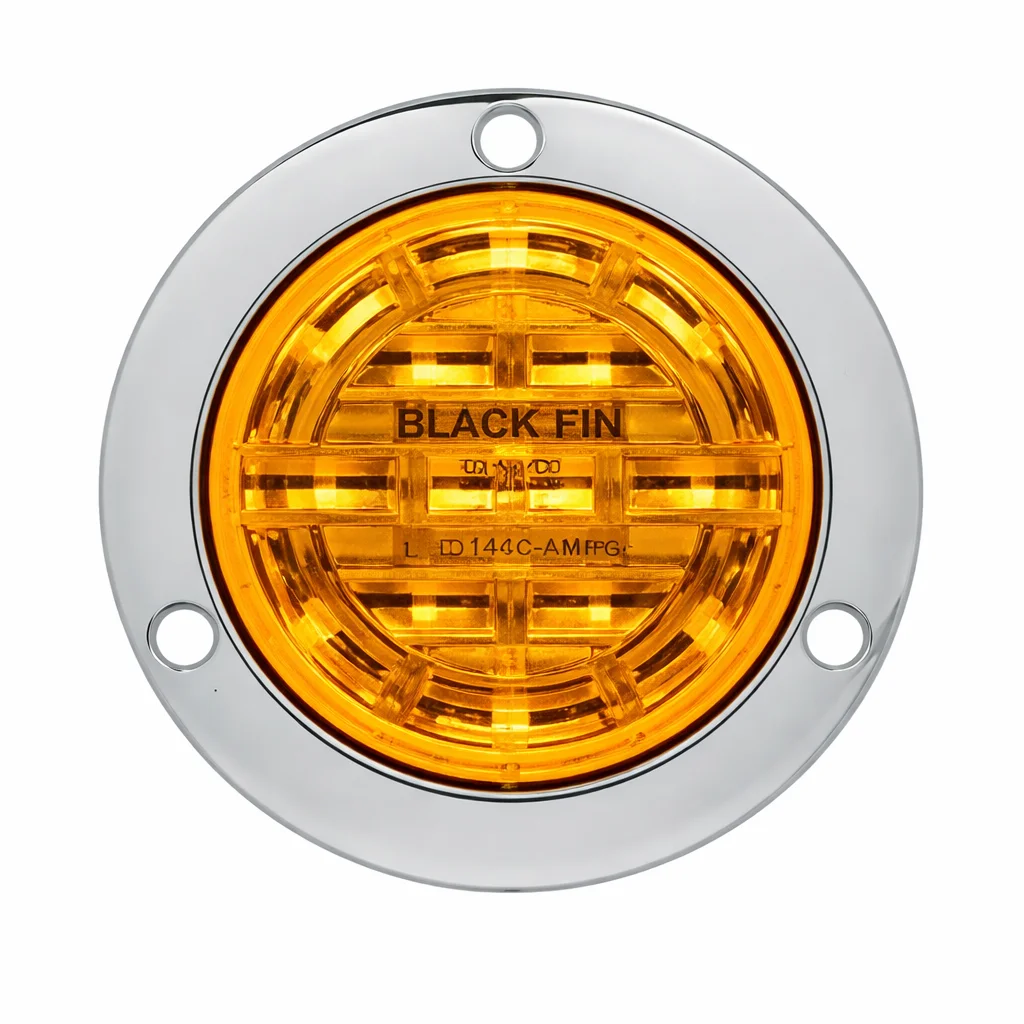 PLAFON AMBAR REDONDO 4" 14 LEDS DE REMACHE CROMADO CON ESTROBO 12-24V PL-273CR-01-A TRO-GRIM