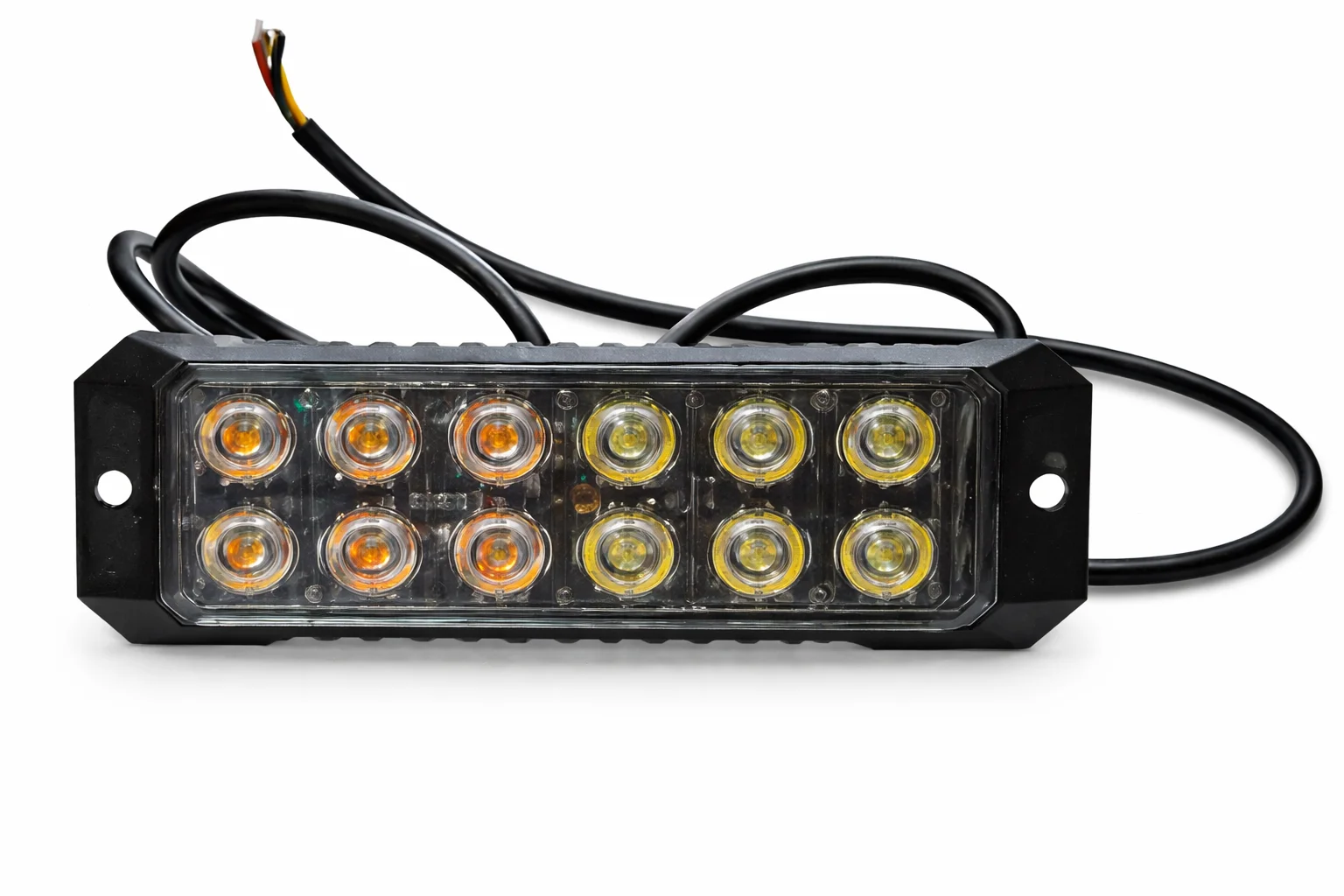 BARRA CHICA BLANCO/AMBAR 12 LEDS CON ESTROBO 13cm LARGO x 4.5cm ANCHO IOL-LCD-271