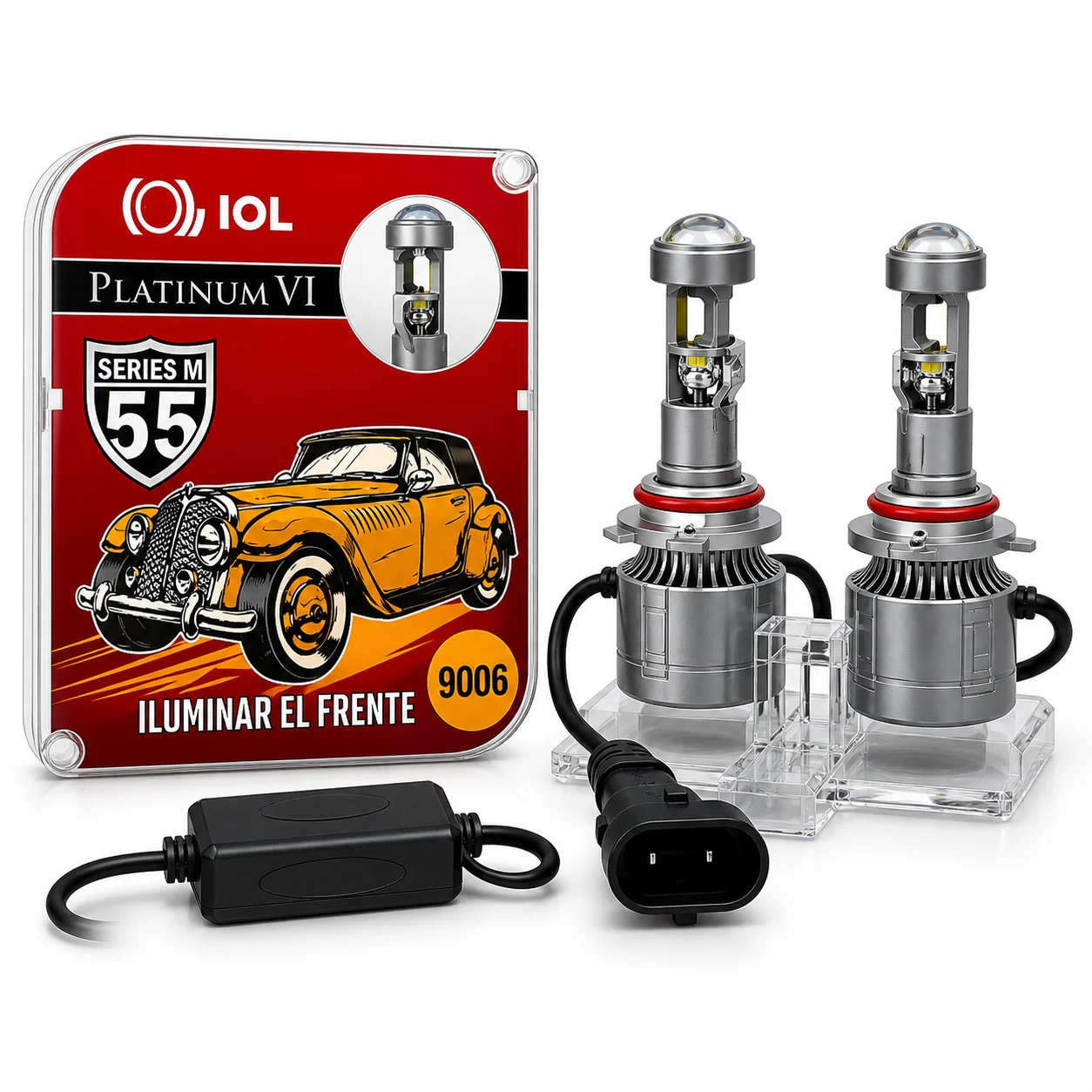 JUEGO DE FOCOS LED 9006 CON LUPA Y CABLE 2 TER IOL-LHL-154 TITANIUM X