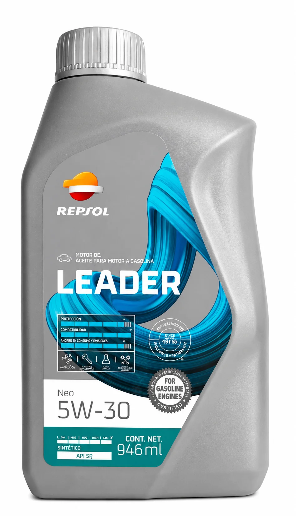 ACEITE REPSOL LEADER PARA MOTOR DE GASOLINA SAE 5W-30 SINTETICO API SQ 946ml