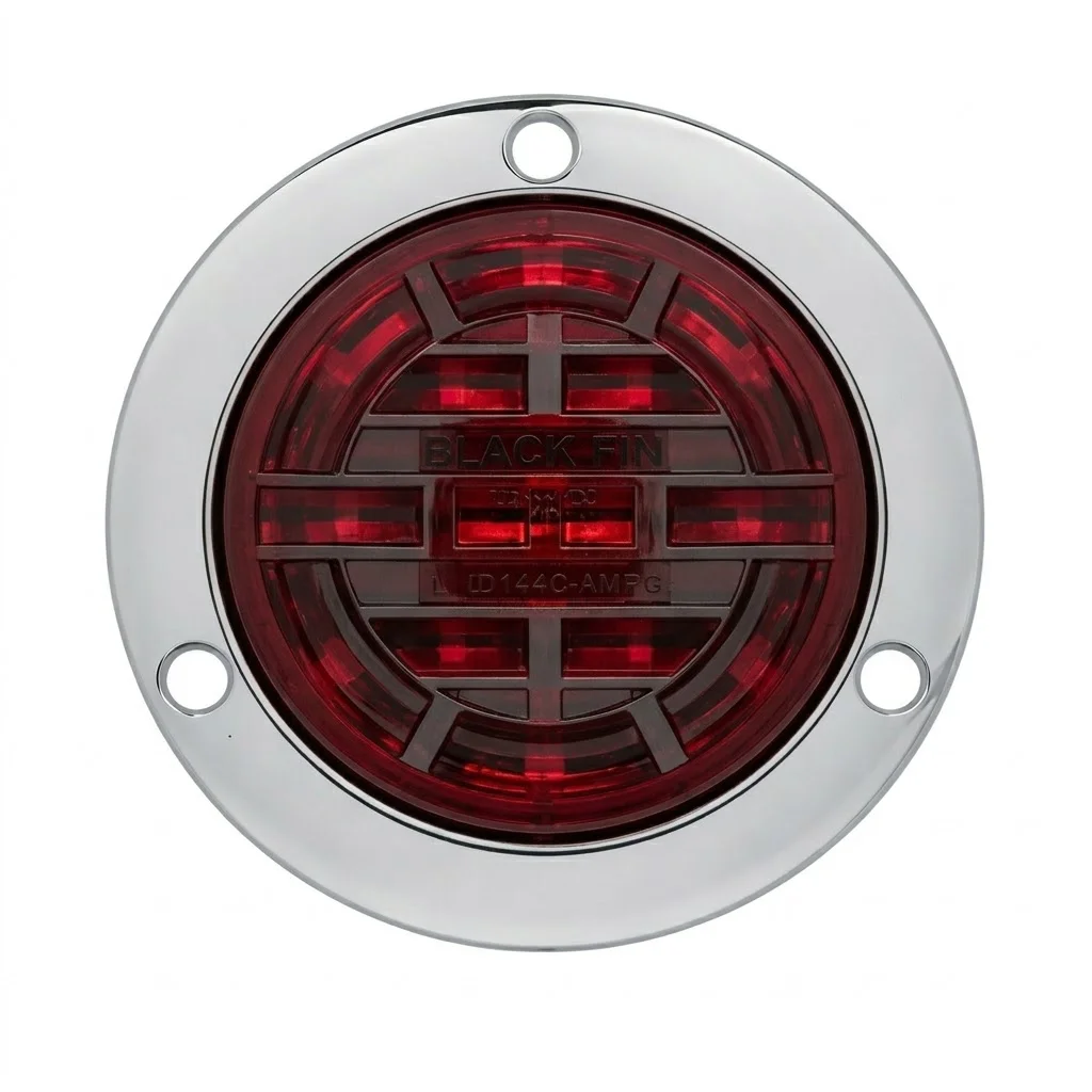 PLAFON ROJO REDONDO 4" 14 LEDS DE REMACHE CROMADO CON ESTROBO 12-24V PL-273CR-01-R TRO-GRIM