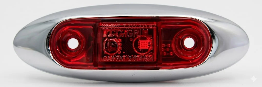 PLAFON ROJO PLANO LATERAL AUTOBUS AYCO REMACHE CROMADO 2 LEDS FIJO 12-24V PL-35CR-SM-R TRO-GRIM