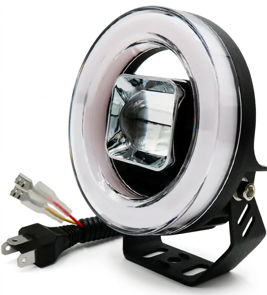 FARO REDONDO 4.5" CON OJO DE ANGEL LUZ BLANCA Y AMARILLA FIJA LUZ AMARILLO Y ROJO COMBINADA LUZ BLANCA Y ROJA COMBINADA CON CONEXION H4 9-30V IOL-LFL-715