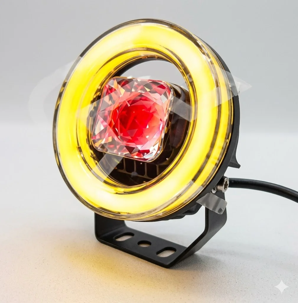FARO REDONDO 4.5" CON OJO DE ANGEL LUZ BLANCA Y AMARILLA FIJA LUZ AMARILLO Y ROJO COMBINADA LUZ BLANCA Y ROJA COMBINADA CON CONEXION H4 9-30V IOL-LFL-715