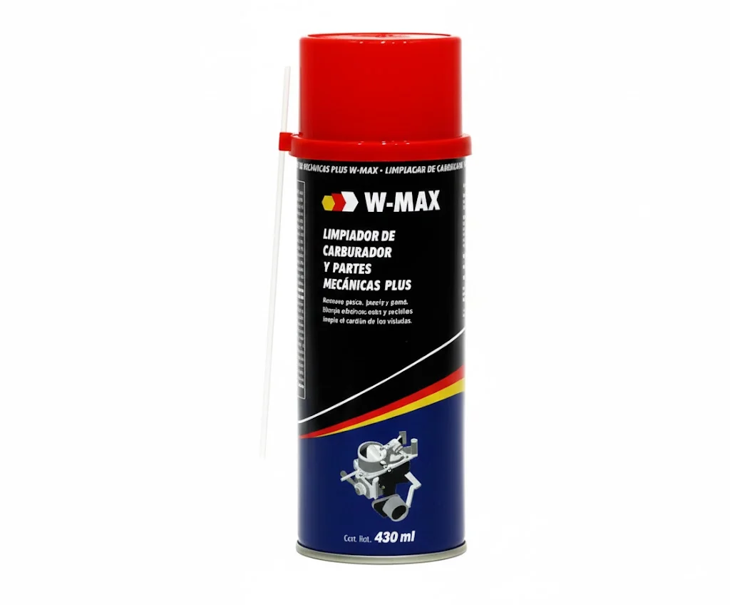 LIMPIADOR DE CARBURADORES Y PARTES MECANICAS PLUS W-MAX REMUEVE GRASA, BARNIZ Y GOMA DE FORMA EFECTIVA 430ml