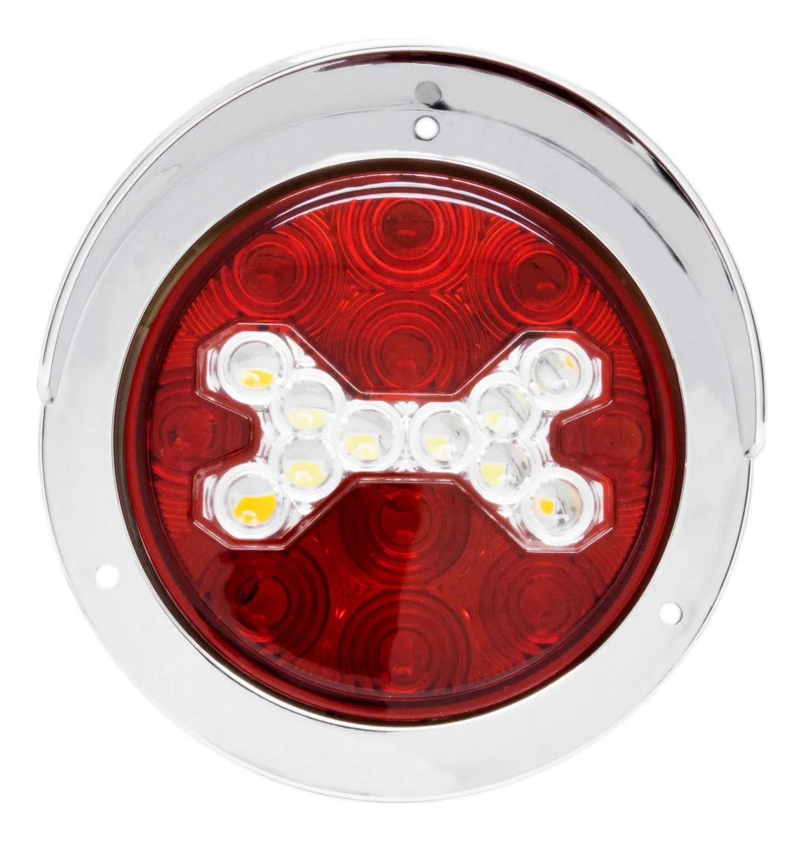 PLAFON ROJO REDONDO DE REMACHE CROMADO 4" CON COPETE Y CON ESTROBO 10-30V IOL-LPL-126
