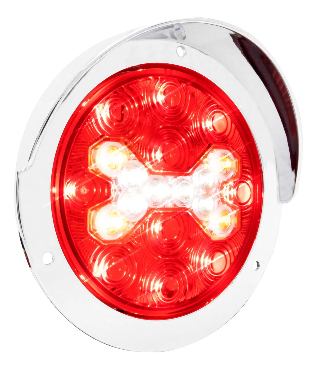 PLAFON ROJO REDONDO DE REMACHE CROMADO 4" CON COPETE Y CON ESTROBO 10-30V IOL-LPL-126