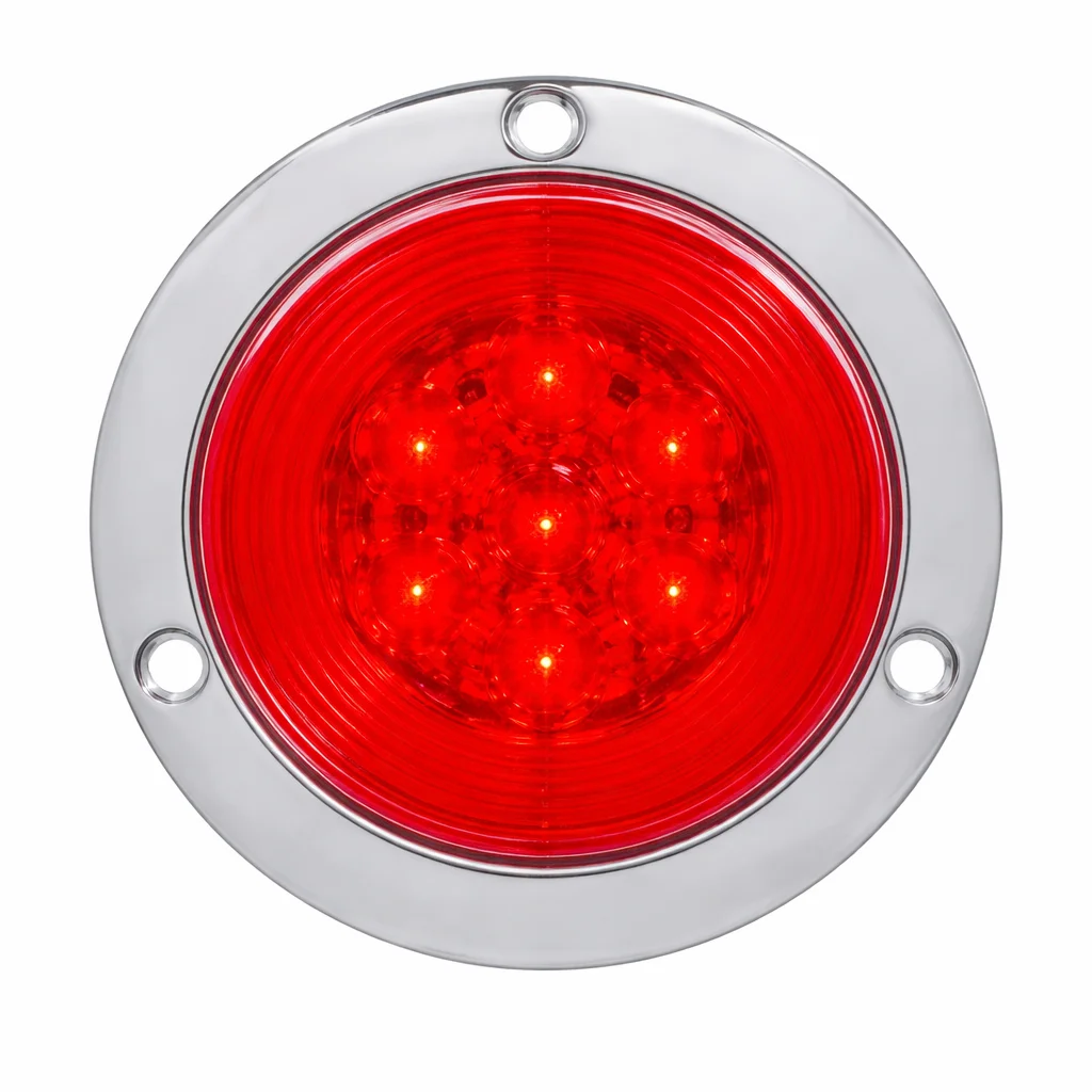 PLAFON ROJO REDONDO 4" 7 LEDS DE REMACHE CROMADO CON OJO DE ANGEL ALTA/BAJA O FIJO 12-24V PL-343CR-04-R TRO-GRIM
